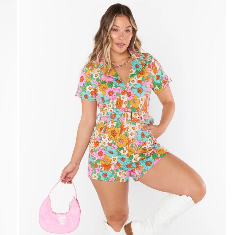 Show Me Your Mumu Outlaw Romper Floral Market Denim Plus Size 3x - EUC
